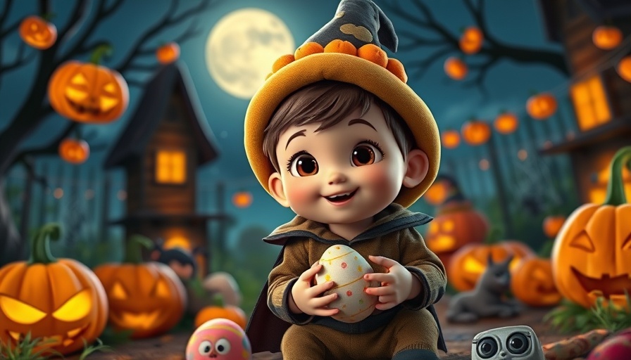 Cartoon child in Halloween costume with fun spooky eggs, Children Fun.