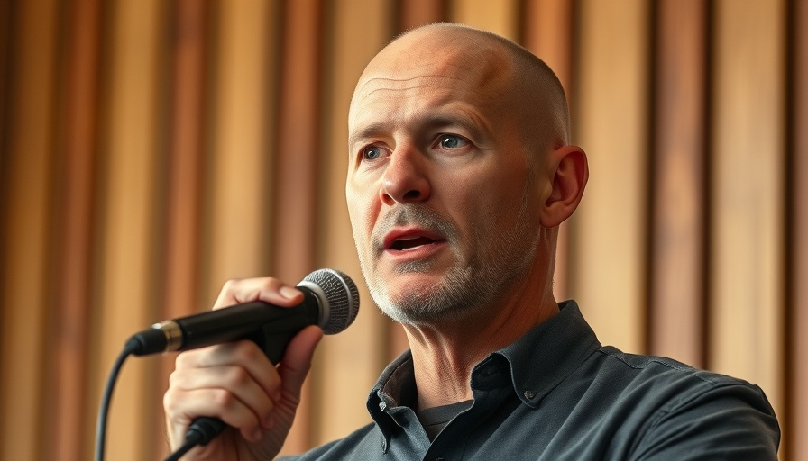 Content optimization speech by a man engaging with a microphone.