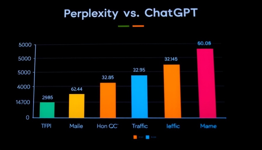 Infographic comparing traffic metrics between Perplexity and ChatGPT for content marketing.