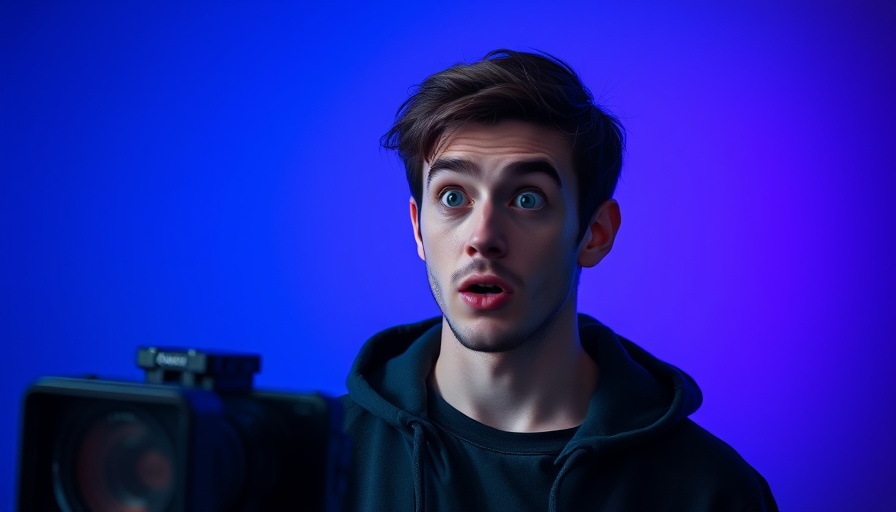 Young man discussing digital content strategy with surprised expression.