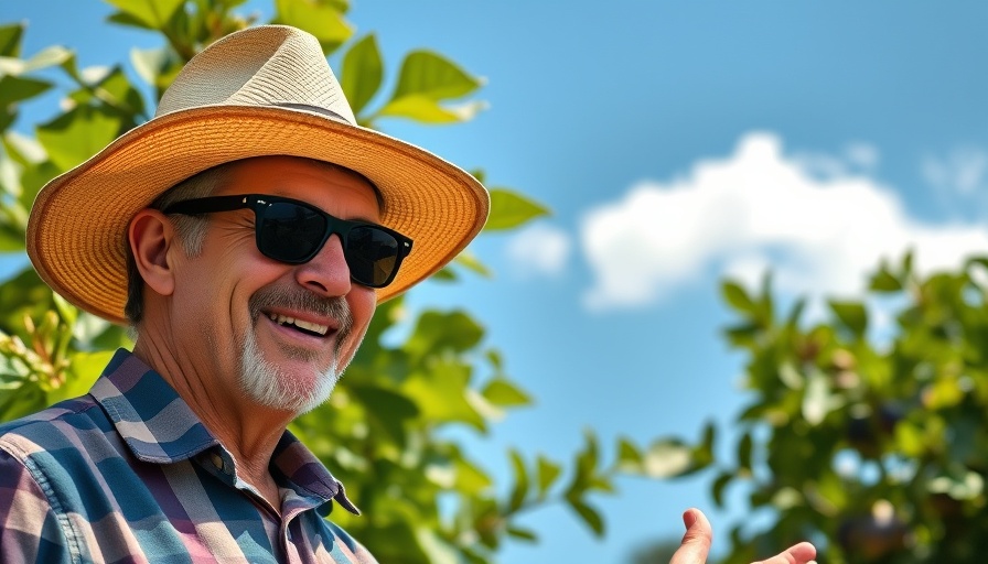 Gardener sharing planting tips for fig trees under a sunny sky.