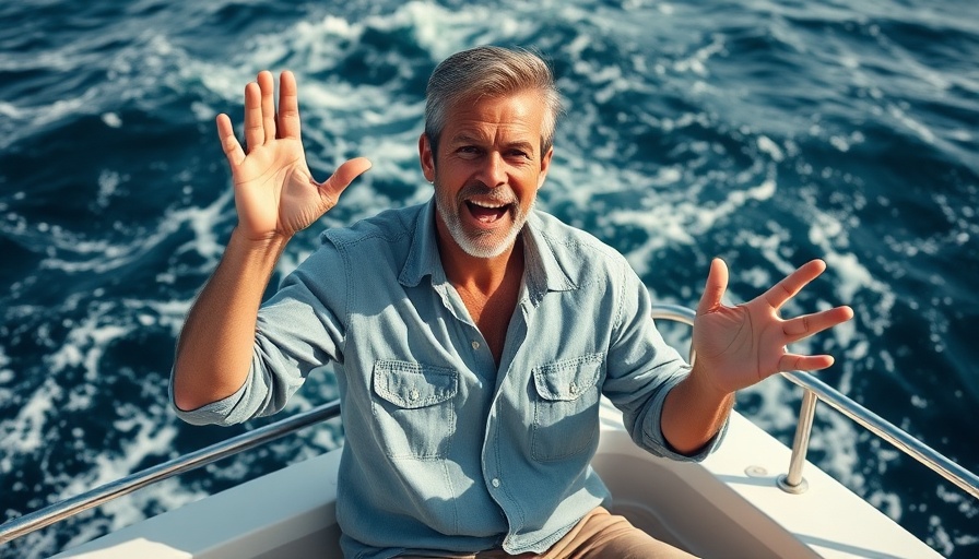 Middle-aged man discussing time freedom on a boat.