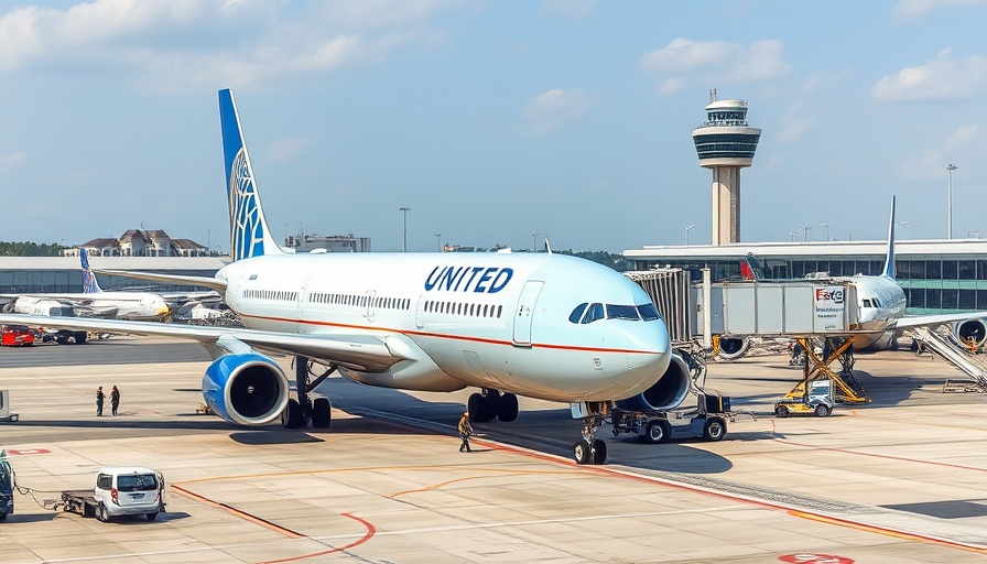 United Airlines plane at airport gate during ground stop