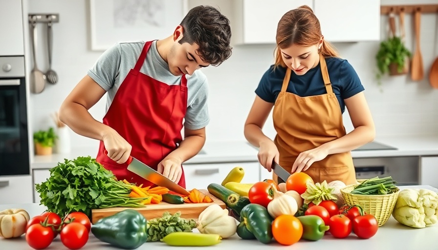 Plant-based nutrition in a modern kitchen with fresh vegetables.