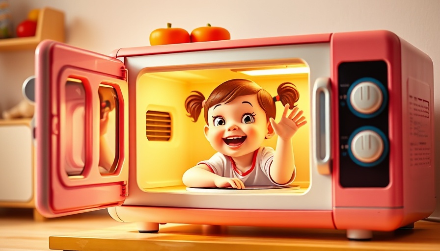 Kid Stories in a colorful life-sized toy microwave scene.