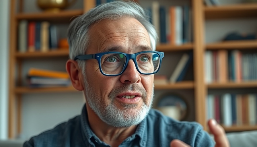 Man explaining benefits of drinking coffee for health indoors.