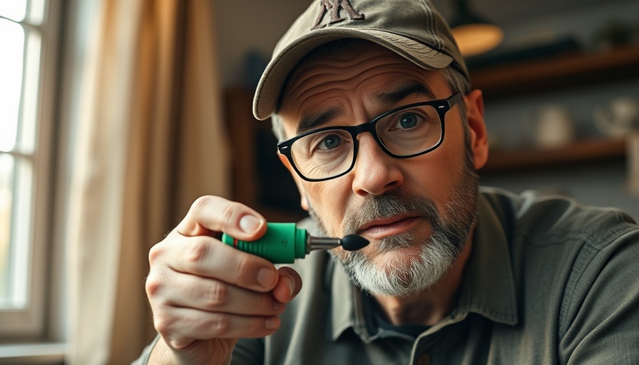Man discussing best camping gear for beginners with a tool.