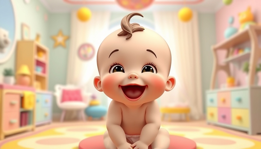 Cheerful cartoon baby enjoying children fun in a playful nursery.