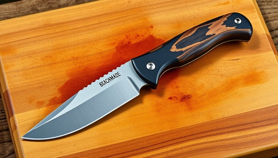 Close-up of a Benchmade Saddle Mountain Skinner knife with sheath