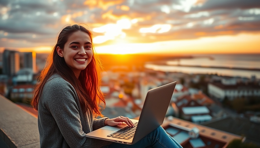 Young woman enjoying sunset while working, best advice for new travel agents.