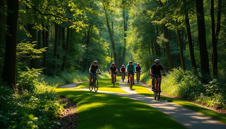 Cyclists enjoying a lush farm pathway ride, Barn to Farm Bike Ride atmosphere.