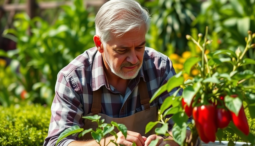 Gardener examining plant in sunlight for gardening tips.