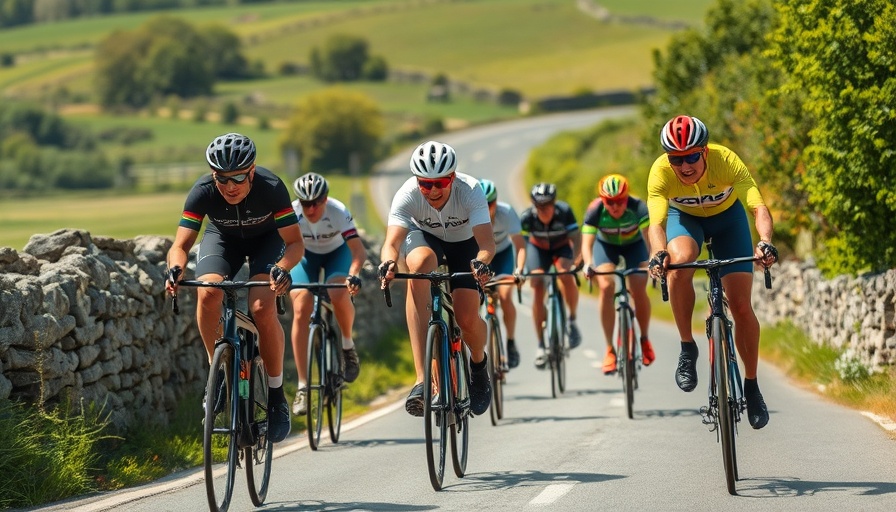 Cyclists racing on country road embracing slower outdoor activities