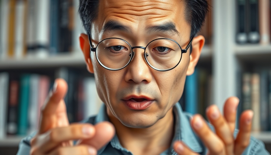 Middle-aged man with glasses speaking about healthy food choices.