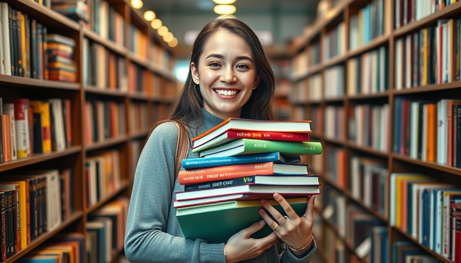 Young woman holding books in a bookstore, living your life.