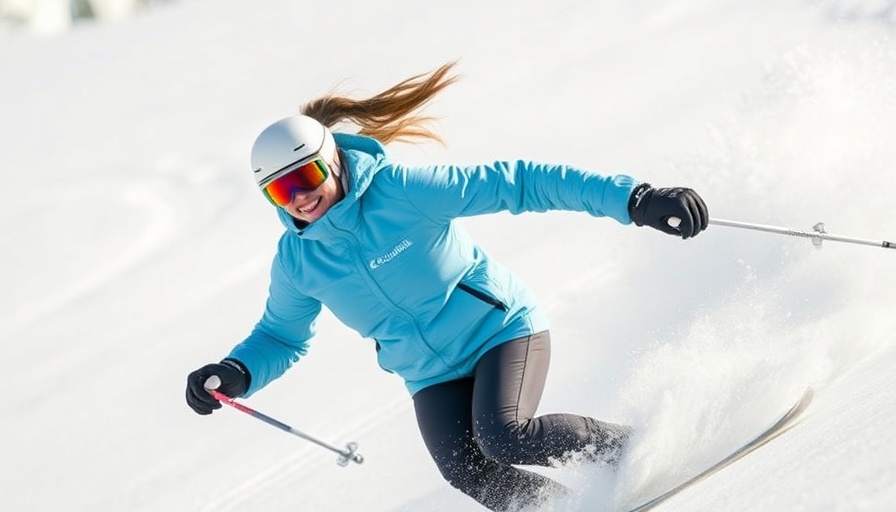 Skier in Columbia Titanium Platinum Peak II Women's Ski Jacket skiing down snowy slope.
