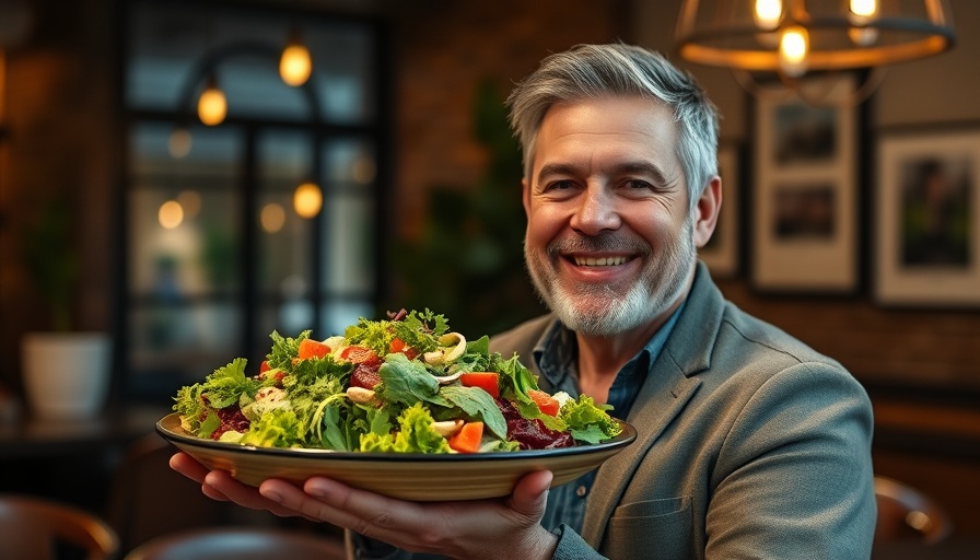 Middle-aged man enjoying healthy salad to nourish the body in a cozy setting.
