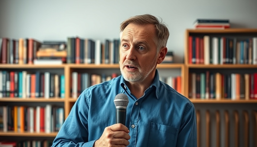 Middle-aged man discussing digital marketing strategies in a professional studio.