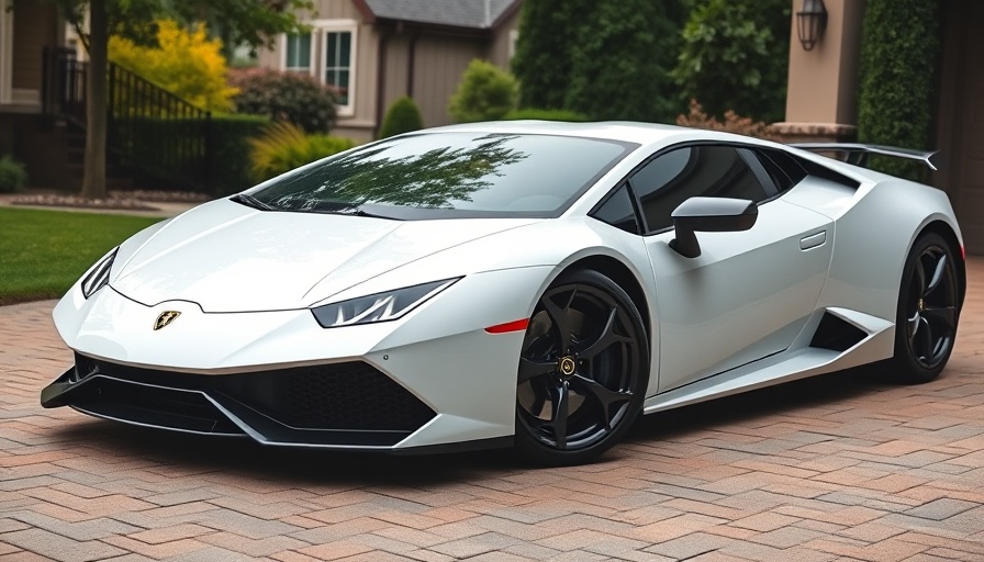 Sleek white Lamborghini Revuelto parked on a suburban driveway.