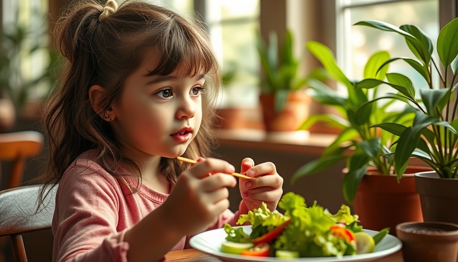 Young girl enjoying healthy salad in cozy dining room, vibrant environment.