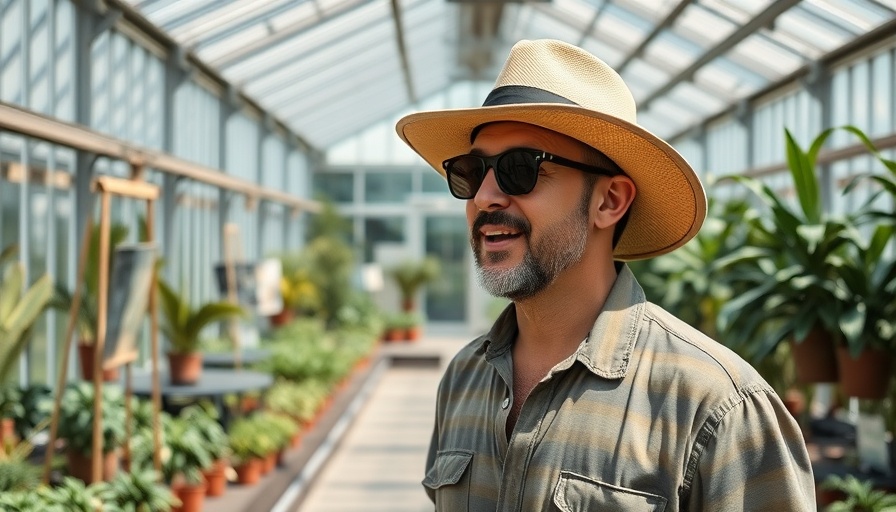 Man explaining fig tree care in greenhouse, growing fig trees faster.