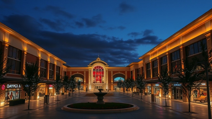 Realistic photo of Dayton Ohio mall illuminated with lights at night