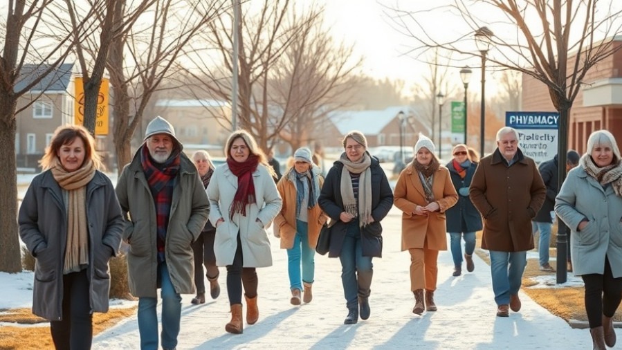 Diverse adults and seniors enjoy a healthy winter walk in an Ohio park.