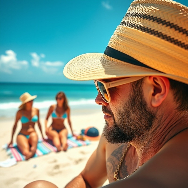 macho-man on the beach