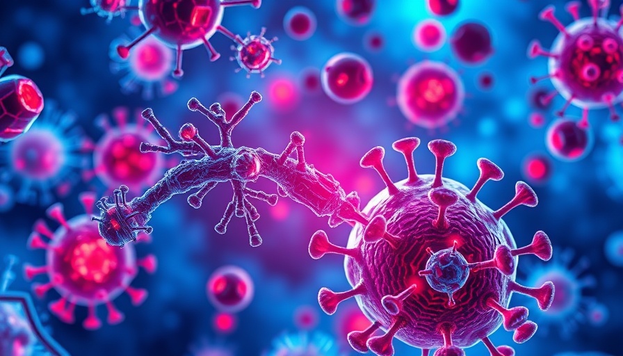 Illustration of mitochondria fighting infections with immune cells.