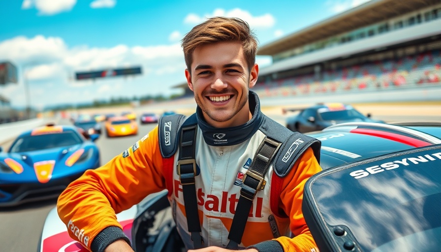 Indy NXT Driver, confident young racer, with racing car