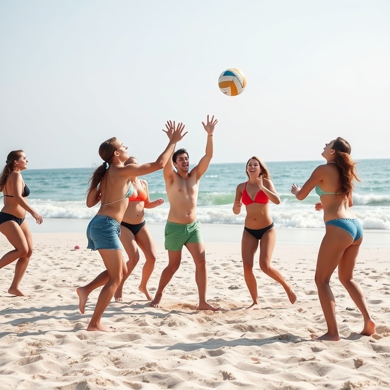 Young adults playing volleyball