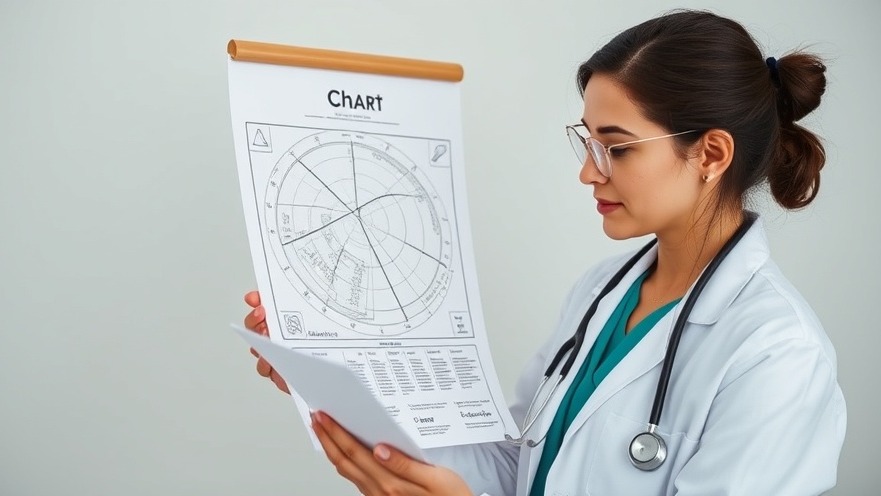 Woman doctor reading a chart, analyzing patient data efficiently.