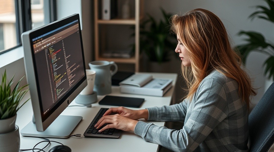 Woman typing on her computer, focused on her work.