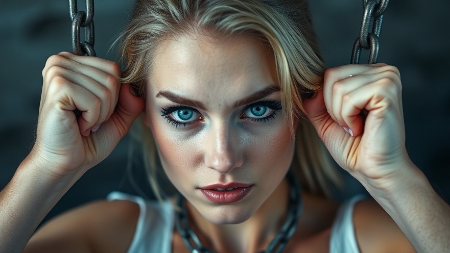 White woman with blonde hair breaking chains, symbolizing freedom from financial limitations.