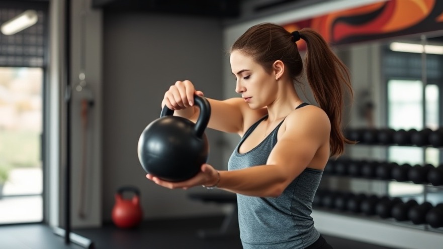 Woman lifting a kettlebell in a gym for strength training.