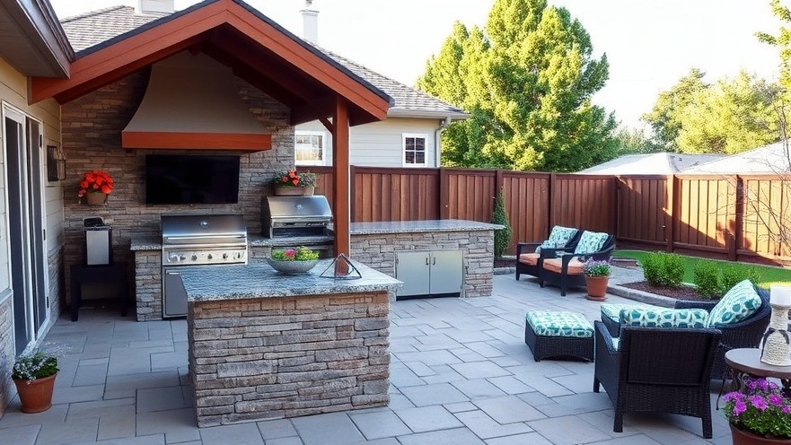 outdoor living area with outdoor kitchen in Baytown texas