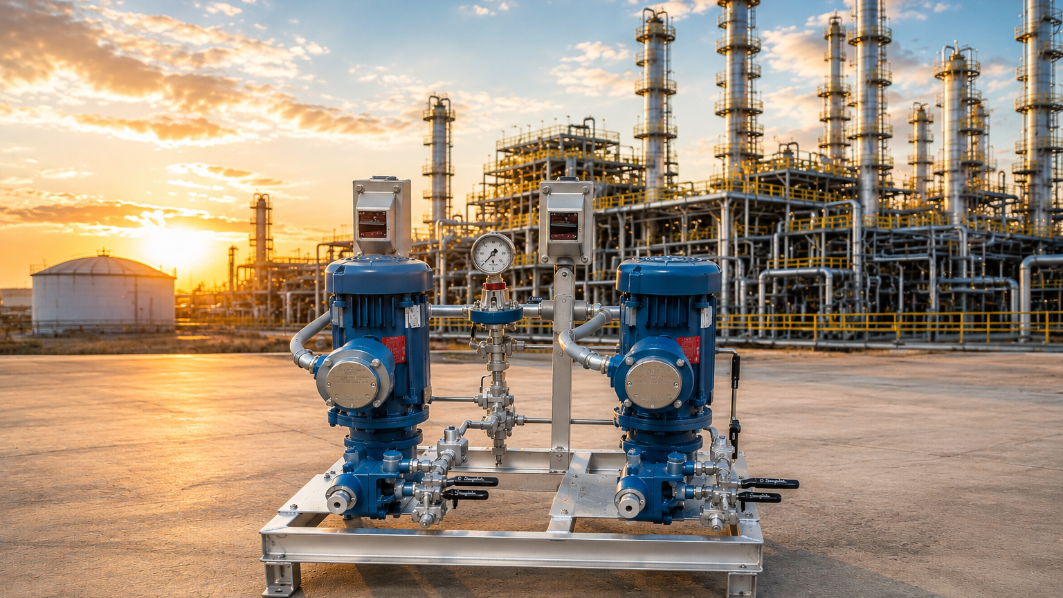 modern skid system, serene atmosphere, undergoing regular maintenance, photorealistic, manufacturing floor with robotic arms, highly detailed, reflections on metal, high resolution, blue and silver, spotlighting, shot with a wide-angle lens