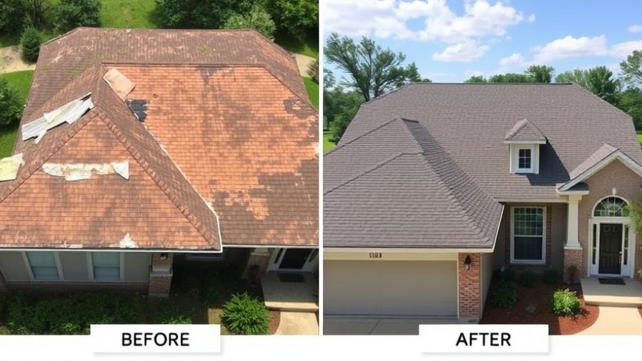 Baytown roof replacement before-and-after in Mont Belvieu, showcasing a clean new roof.