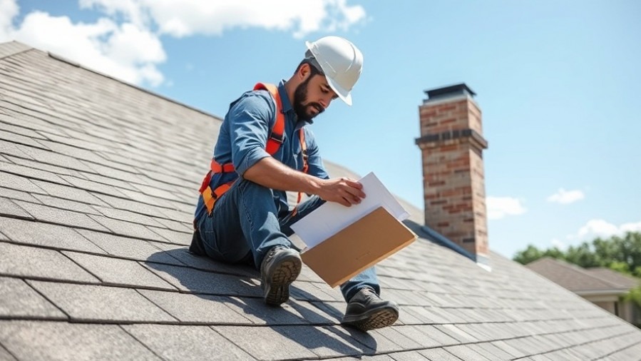 Roofing contractor in Baytown inspecting shingles for roof replacement under the Gulf Coast sky.