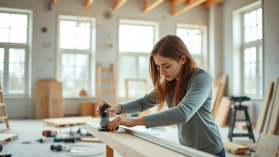 Home improvement scene with woman fixing wall, planning to sell your home in 2026.