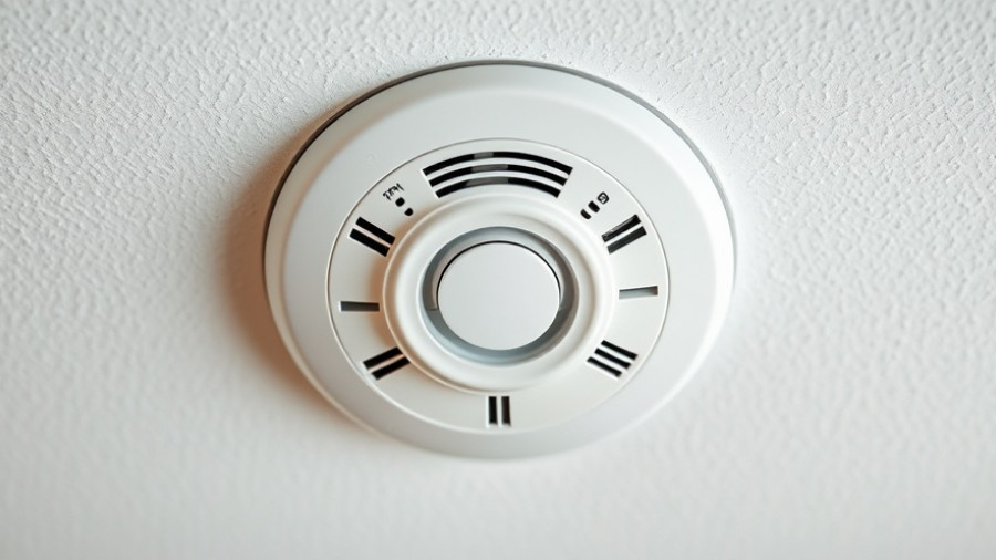 Close-up of smoke detector on ceiling, testing for safety.