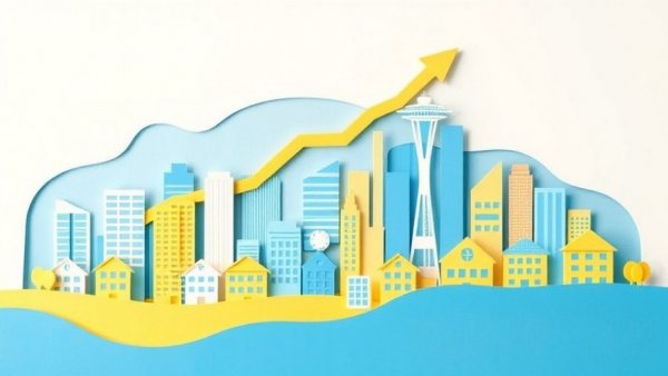 Seattle housing market price cuts concept with skyline paper cutout.
