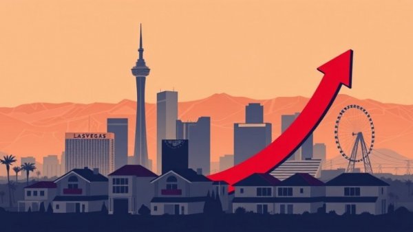 Illustration of Las Vegas real estate market adjustments with skyline and growth chart.