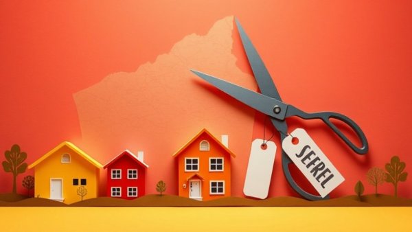 Great Falls housing market shifts indicated by price tags and map cutouts.