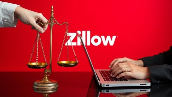 Zillow RESPA lawsuit representation with justice scales on red background.
