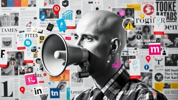 Digital marketing collage with megaphone and real estate expert