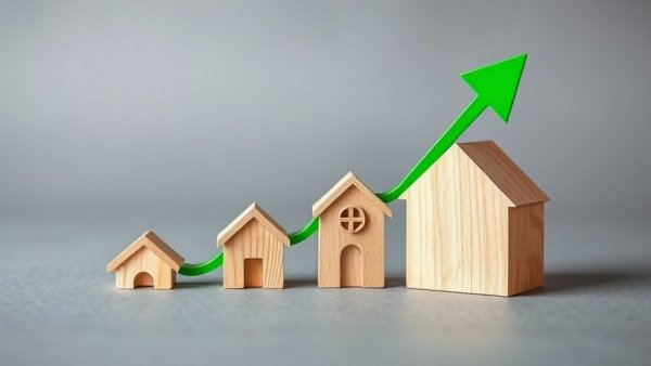 U.S. house prices up 2.2% in Q3 2025 wooden houses with upward arrow.