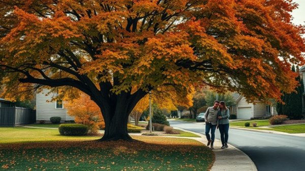 Autumn scene with business figures and camera overlay, Instagram marketing for real estate agents.