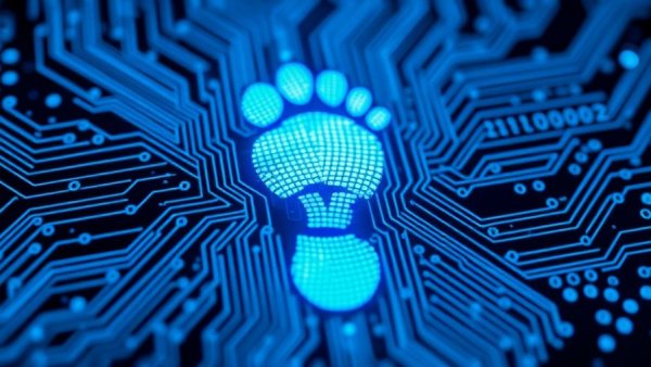 Abstract digital footprint on circuit board, illustrating future-proof digital presence.