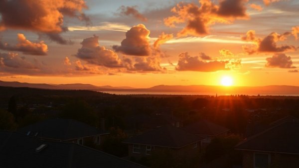Vibrant sunset over neighborhood with change strategy in real estate.